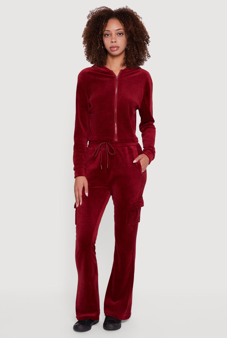 Velour Bootcut Pants with Cargo Pockets