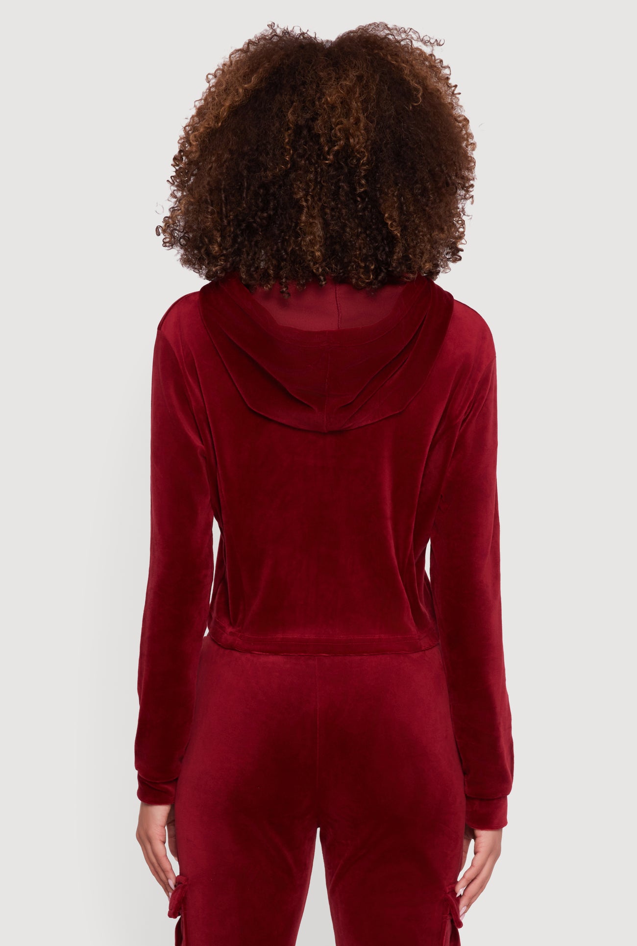 Velour Cropped Zip Front Hooded Track Jacket