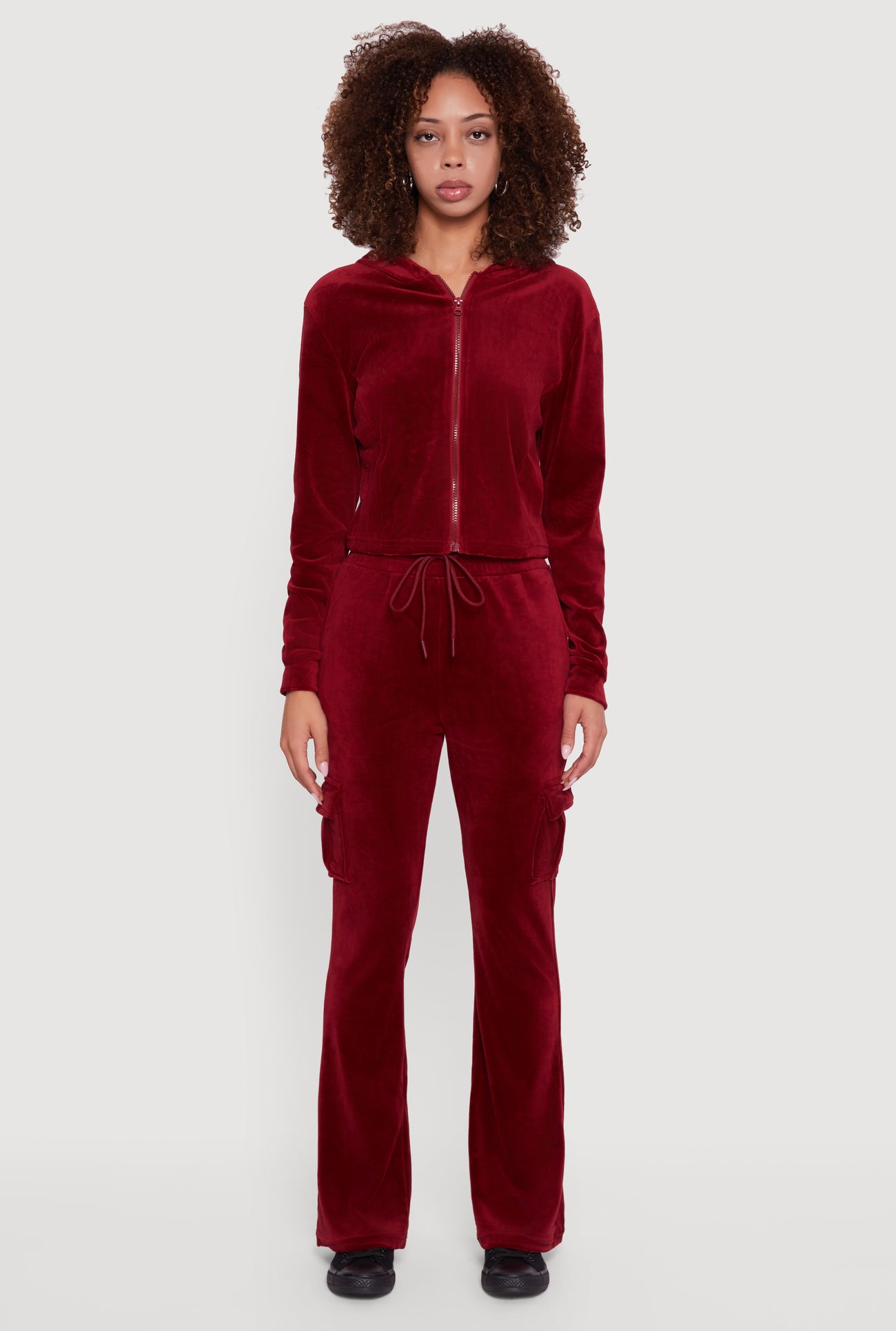 Velour Bootcut Pants with Cargo Pockets