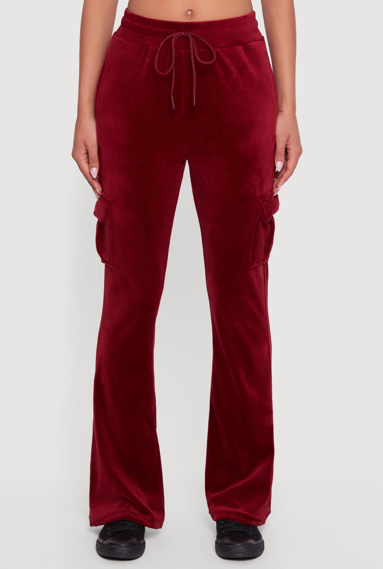 Velour Bootcut Pants with Cargo Pockets