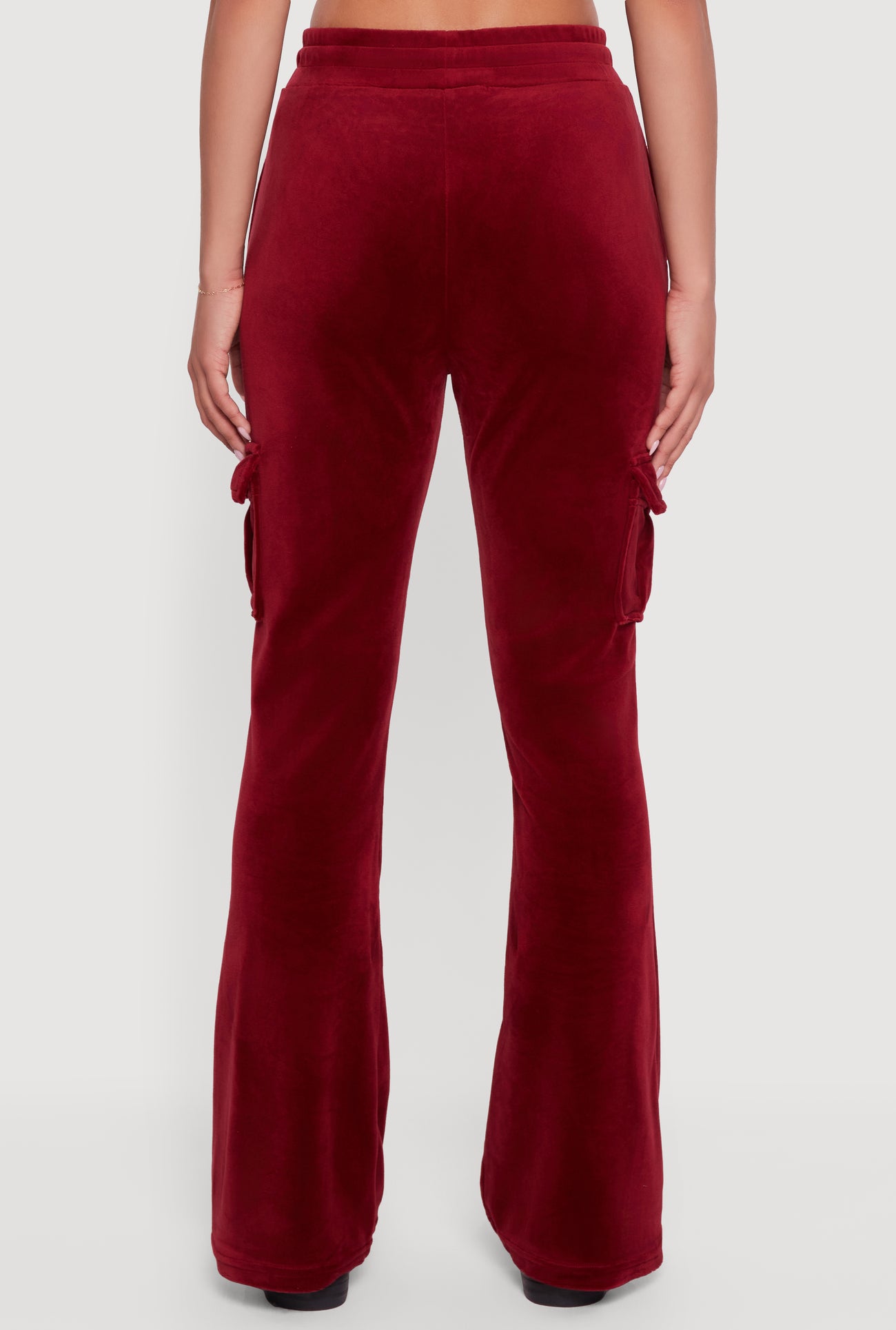 Velour Bootcut Pants with Cargo Pockets