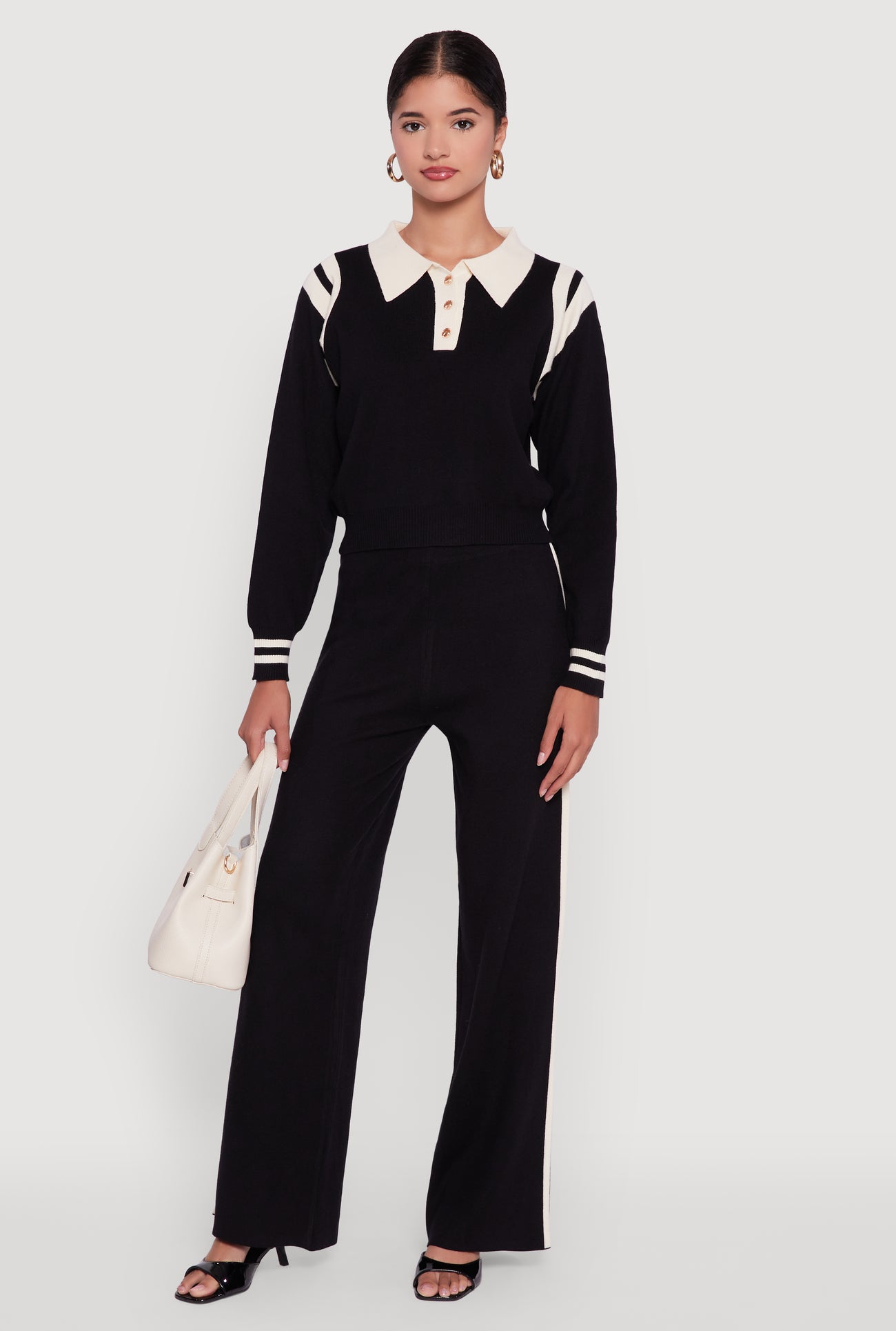 Polo Collar Sweater with Varsity Stripes
