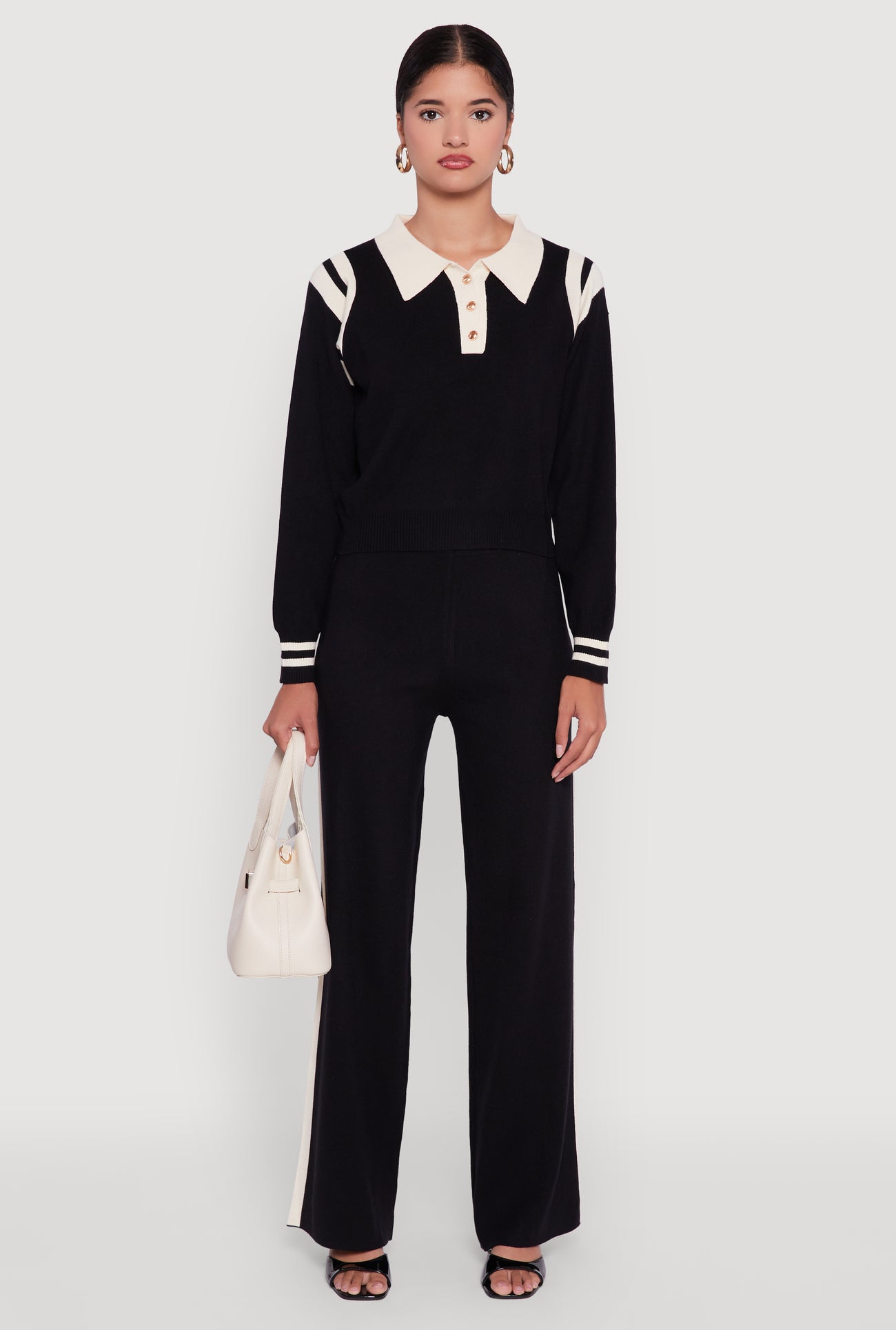 Polo Collar Sweater with Varsity Stripes