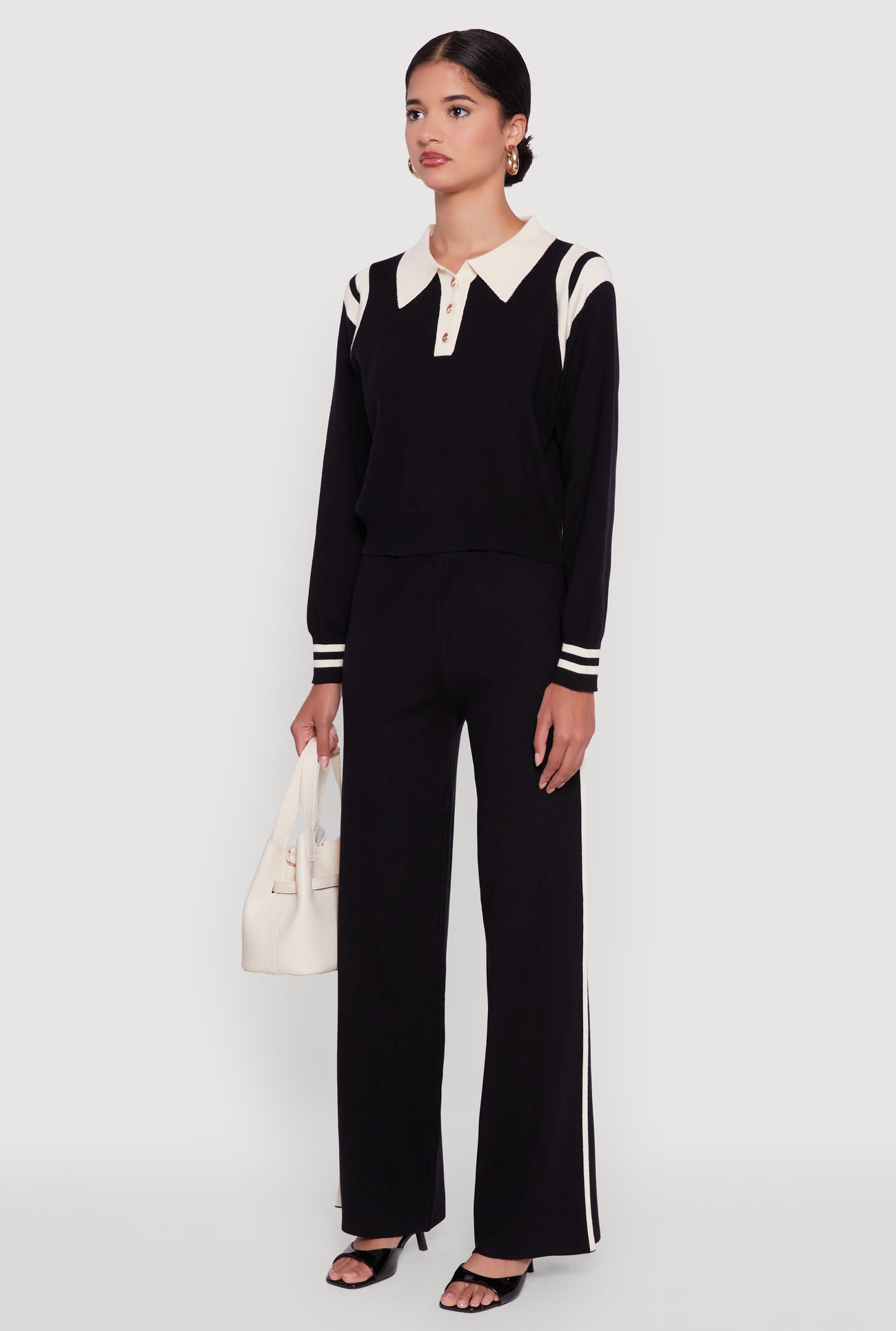 Polo Collar Sweater with Varsity Stripes