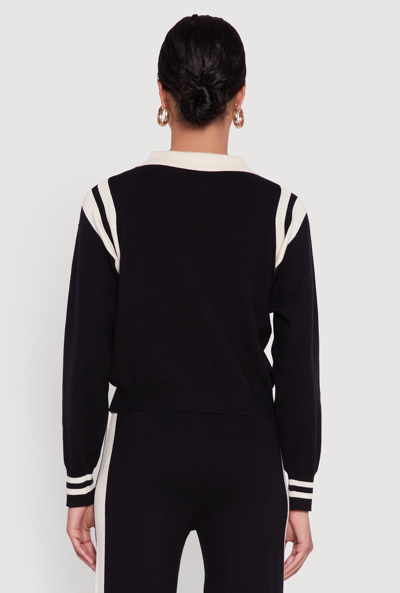 Polo Collar Sweater with Varsity Stripes