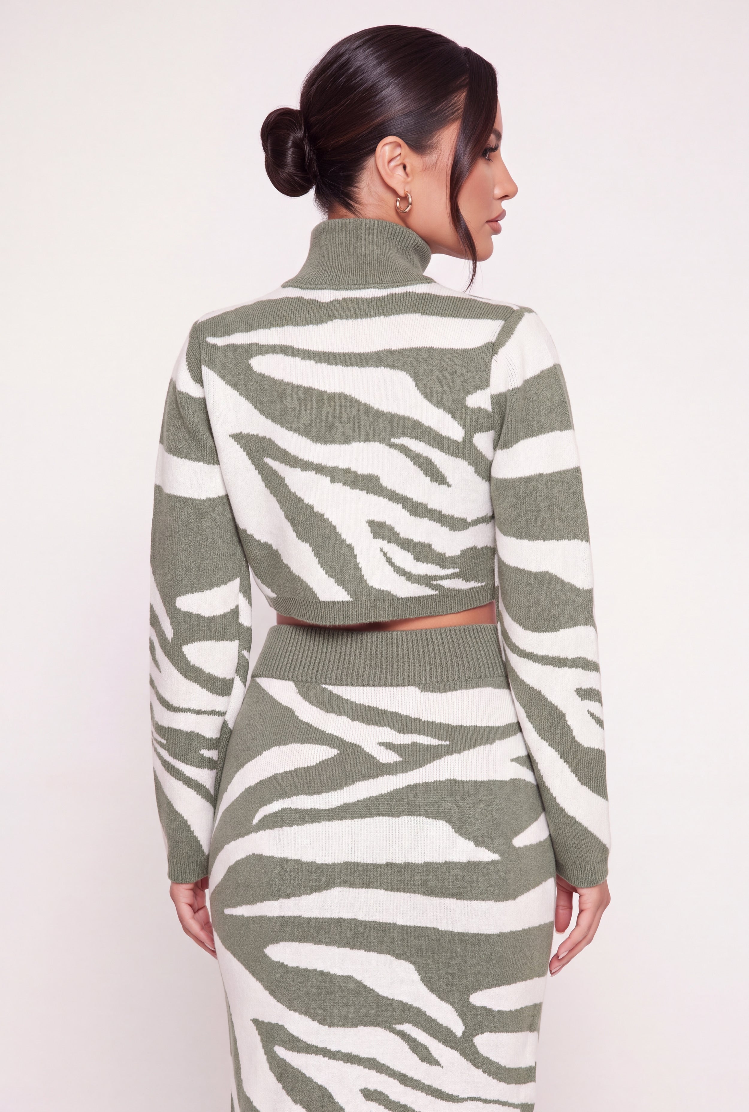 Zebra Print Double Zip Cropped Sweater