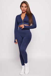 Daisy Ribbed Knit Cropped Track Jacket