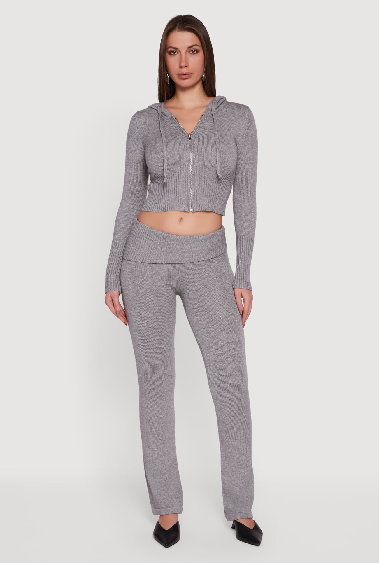 Zip Front Hooded Cropped Sweater