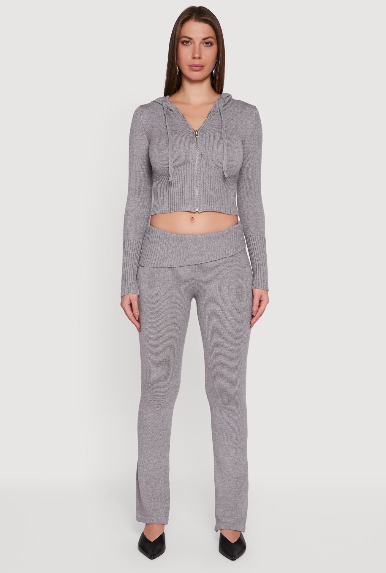 Zip Front Hooded Cropped Sweater