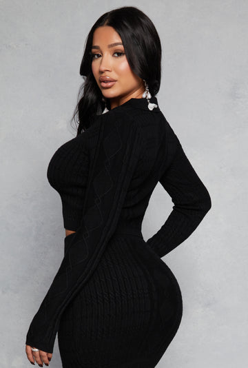 Daisy Cable Knit Cropped Polo Sweater