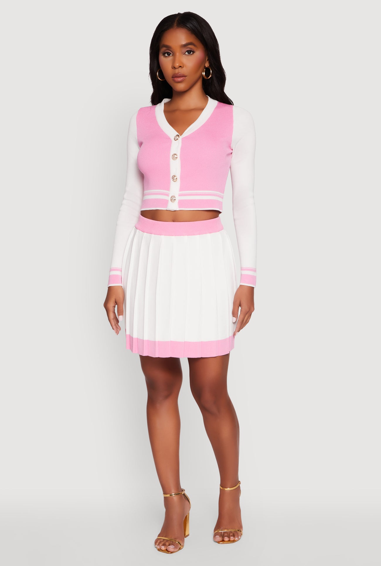 Contrast Trim Pleated Midi Skirt