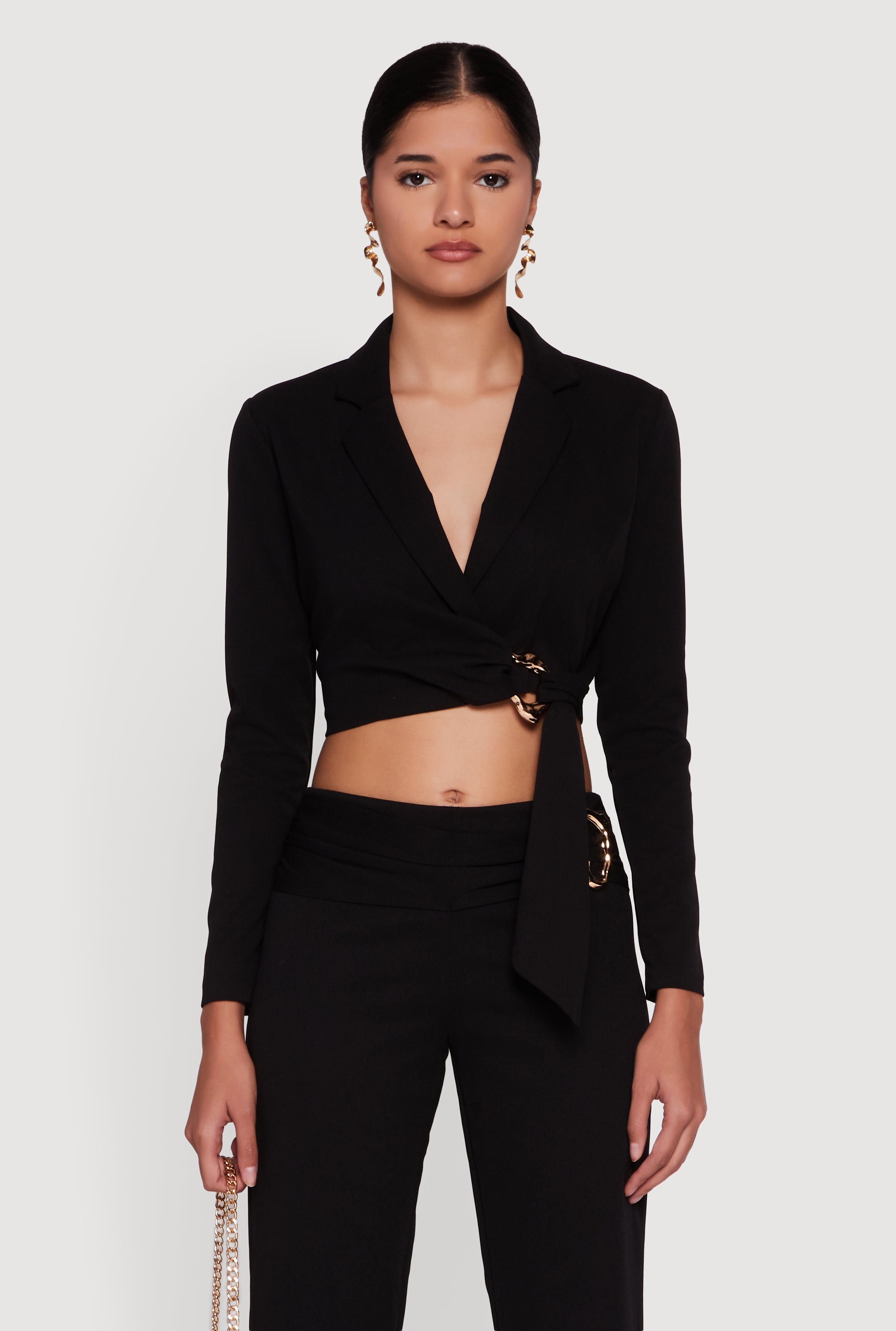 Metallic Knot Front Detail Cropped Blazer