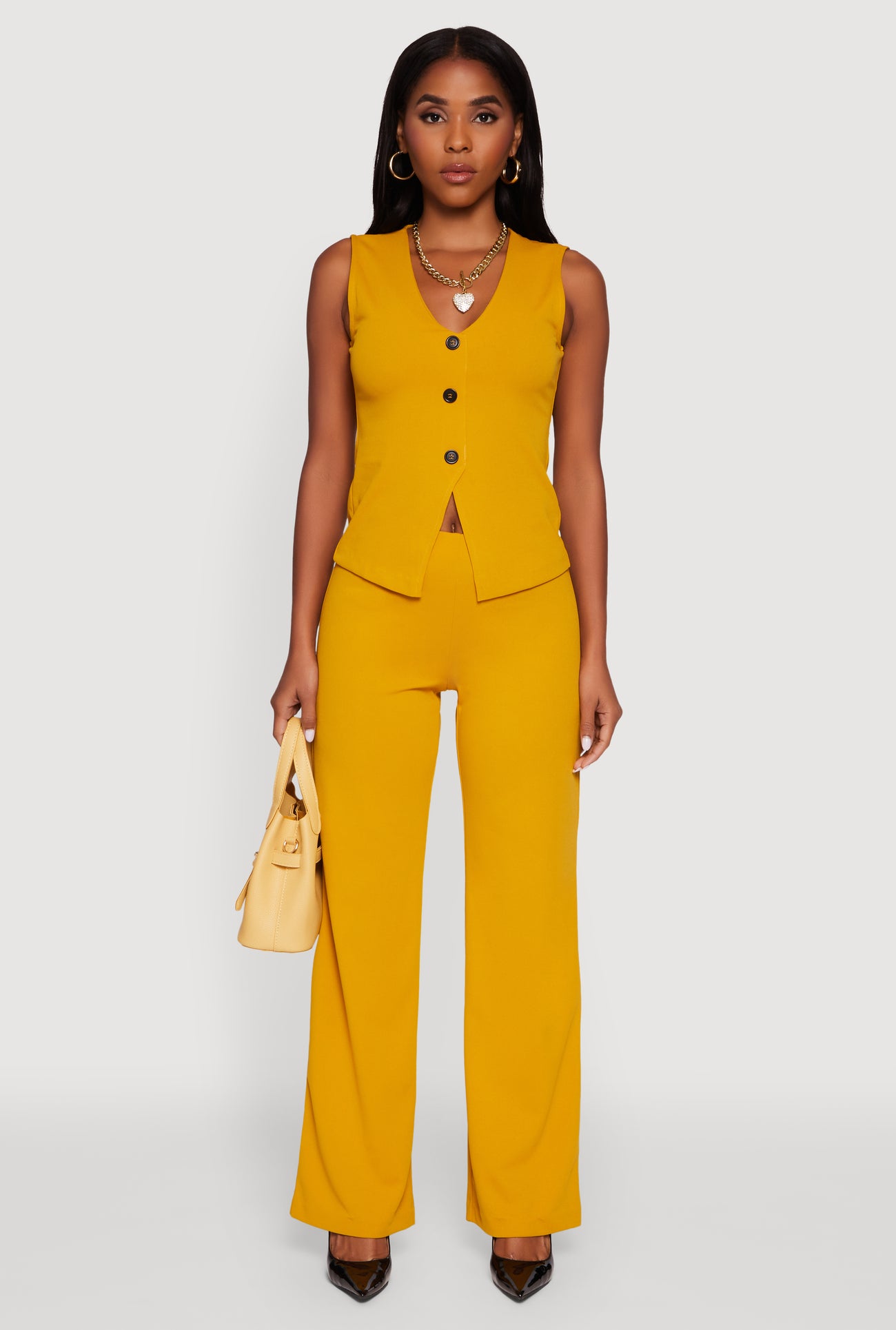 Crepe Knit V-Neck Front Slit Blazer Vest