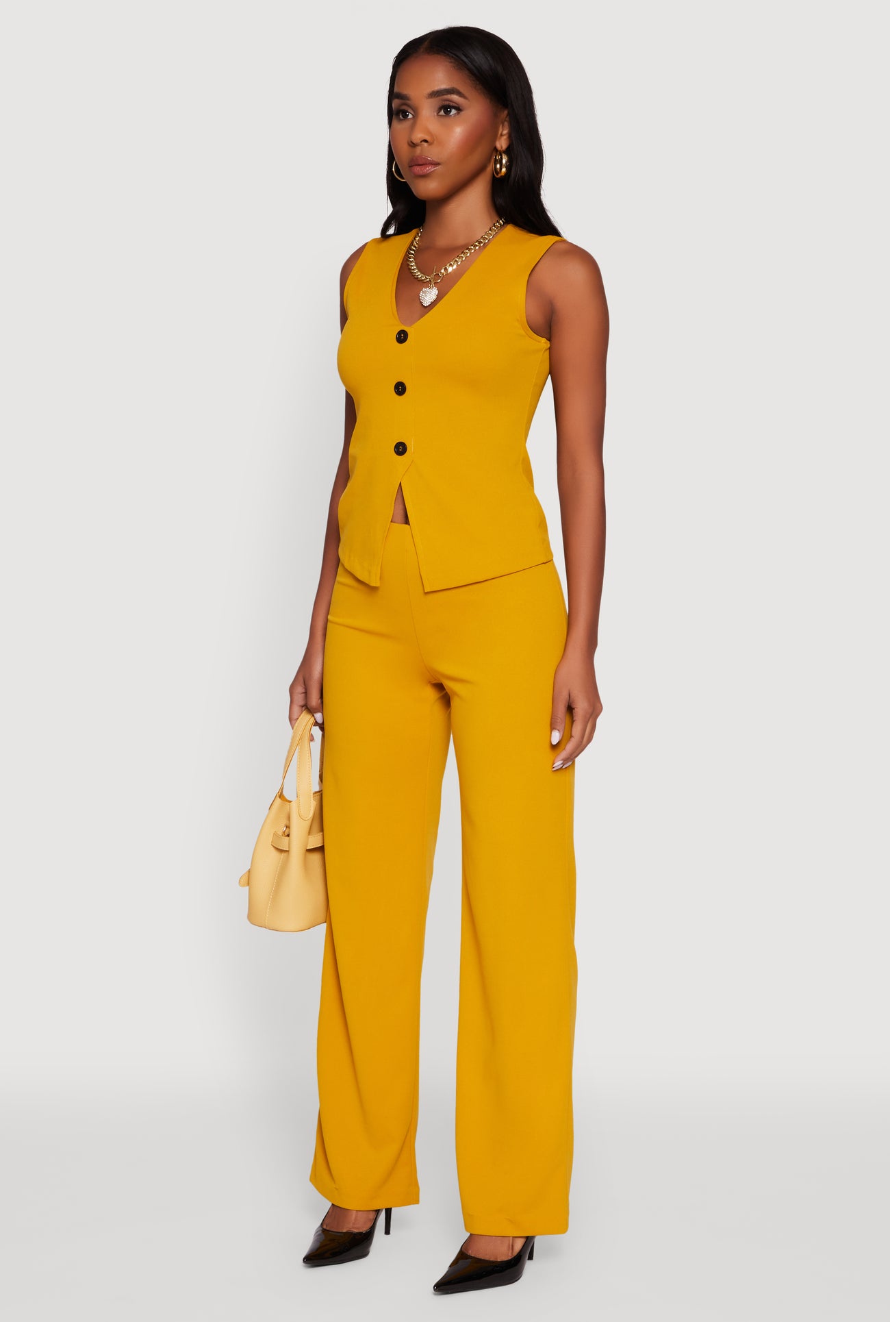 Crepe Knit V-Neck Front Slit Blazer Vest