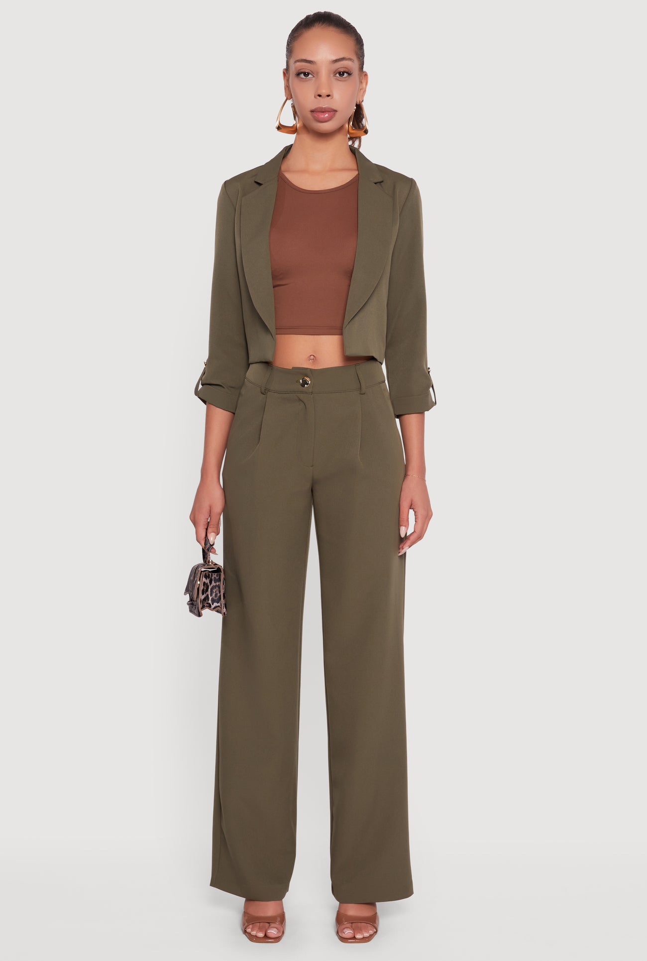 Crepe Knit Pleated Wide Leg Dress Pants