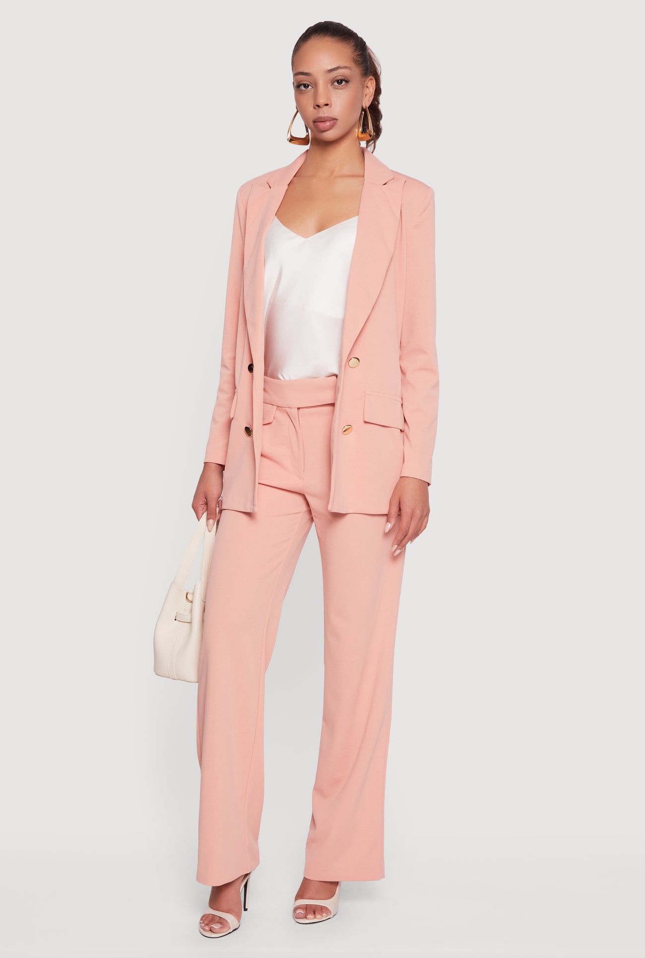 Crepe Knit Metallic Button Detail Open Front Blazer