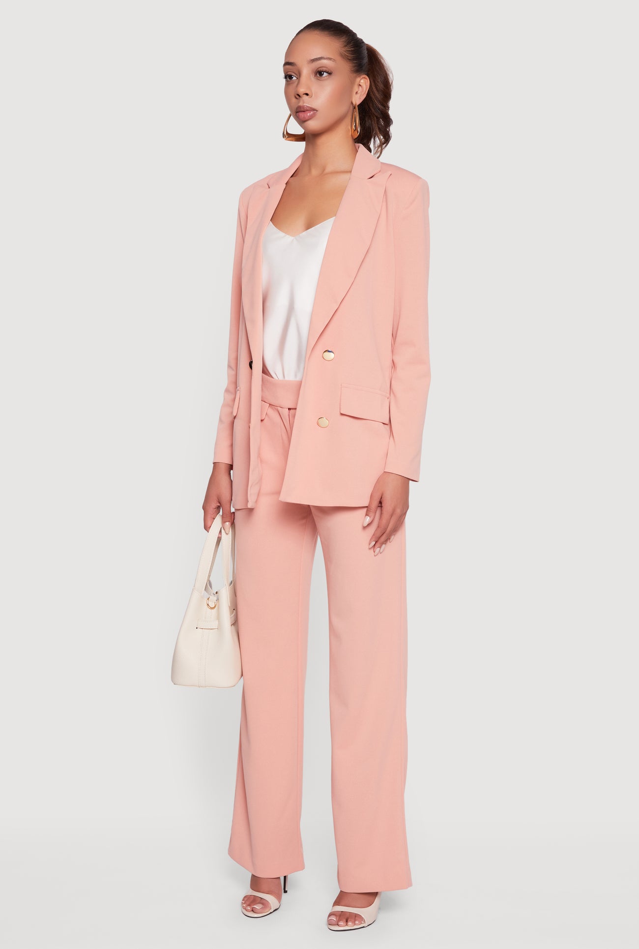 Crepe Knit Metallic Button Detail Open Front Blazer