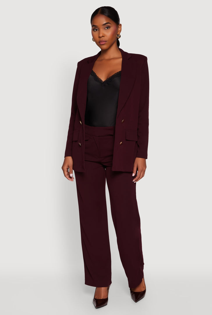 Crepe Knit Pleated Straight Leg Pants