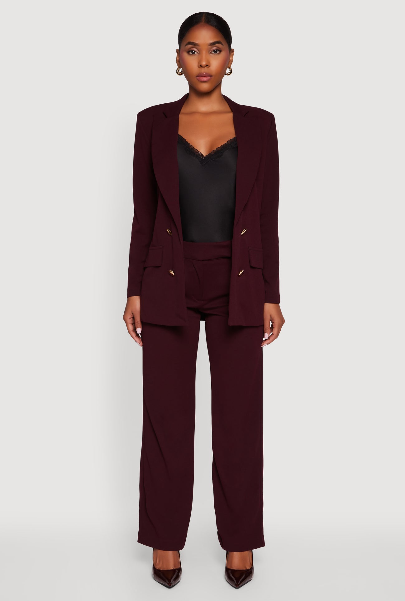 Crepe Knit Pleated Straight Leg Pants