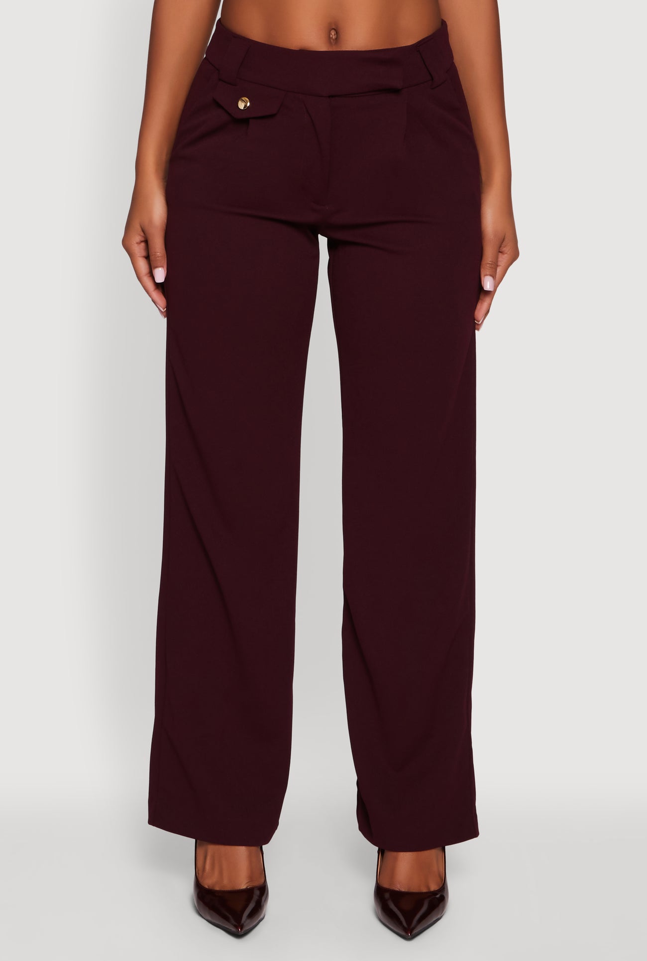 Crepe Knit Pleated Straight Leg Pants