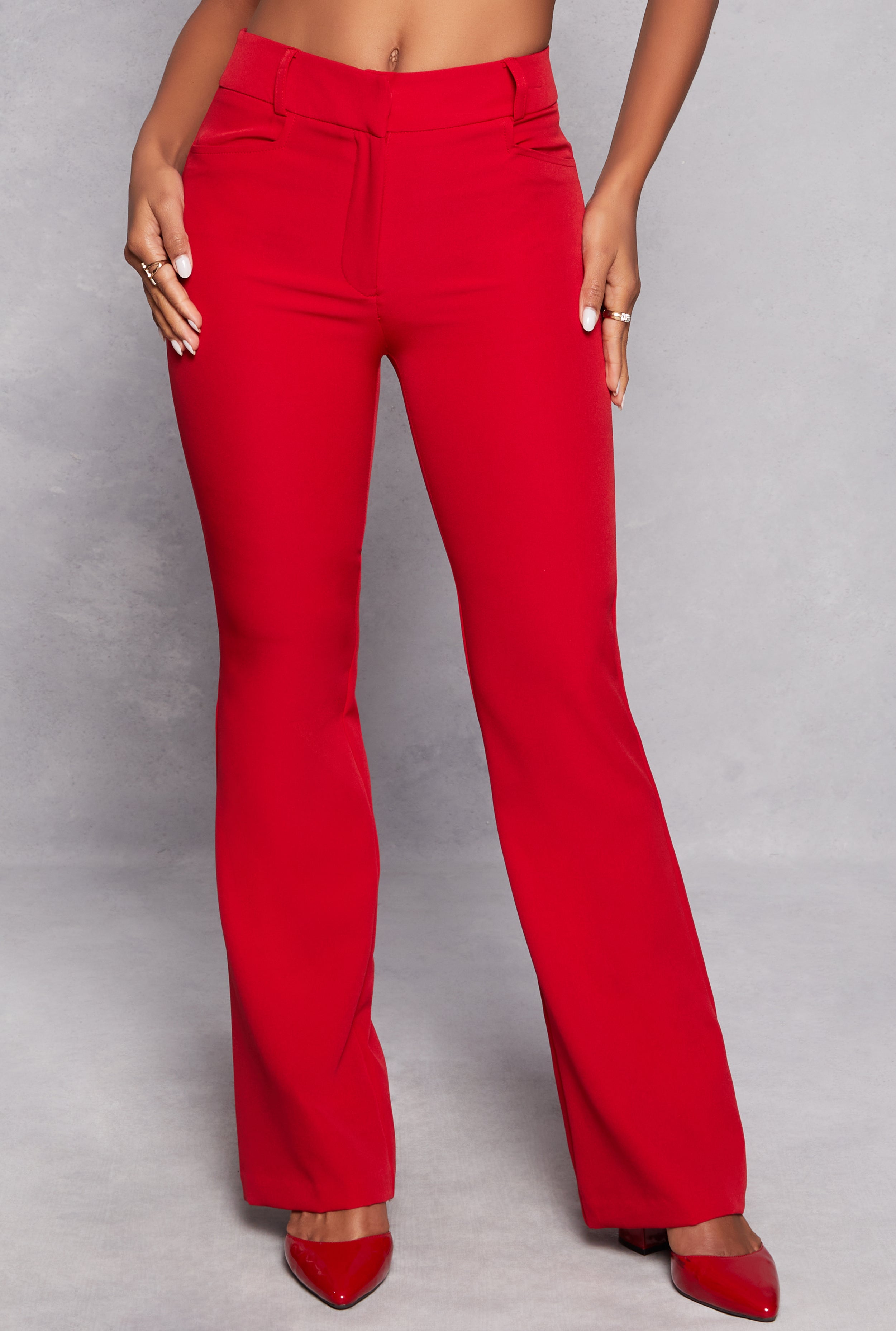 Red Cargo Pants Woman Lightweight Loose Pants with Pocket