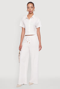 Haute Monde Textured Knit Button Front Cropped Shirt