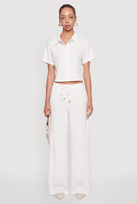 Haute Monde Textured Knit Button Front Cropped Shirt
