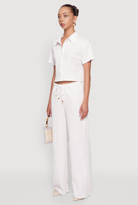 Haute Monde Textured Knit Button Front Cropped Shirt
