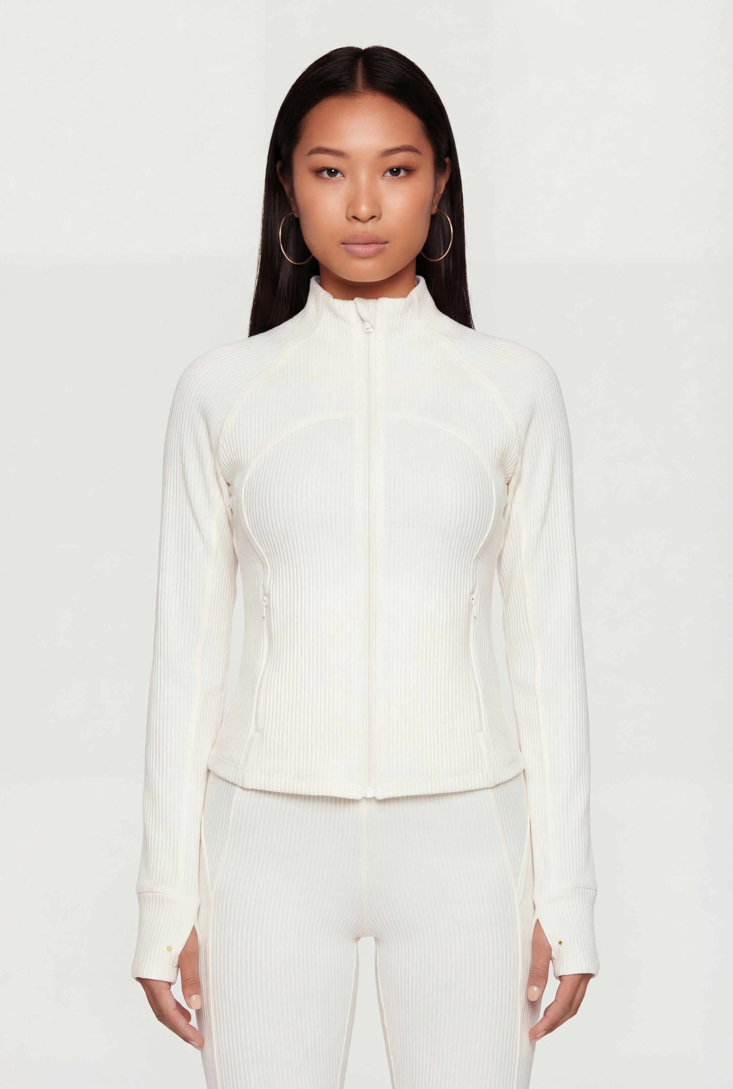 Brushed Knit Mock Neck Zip Front Sweatshirt