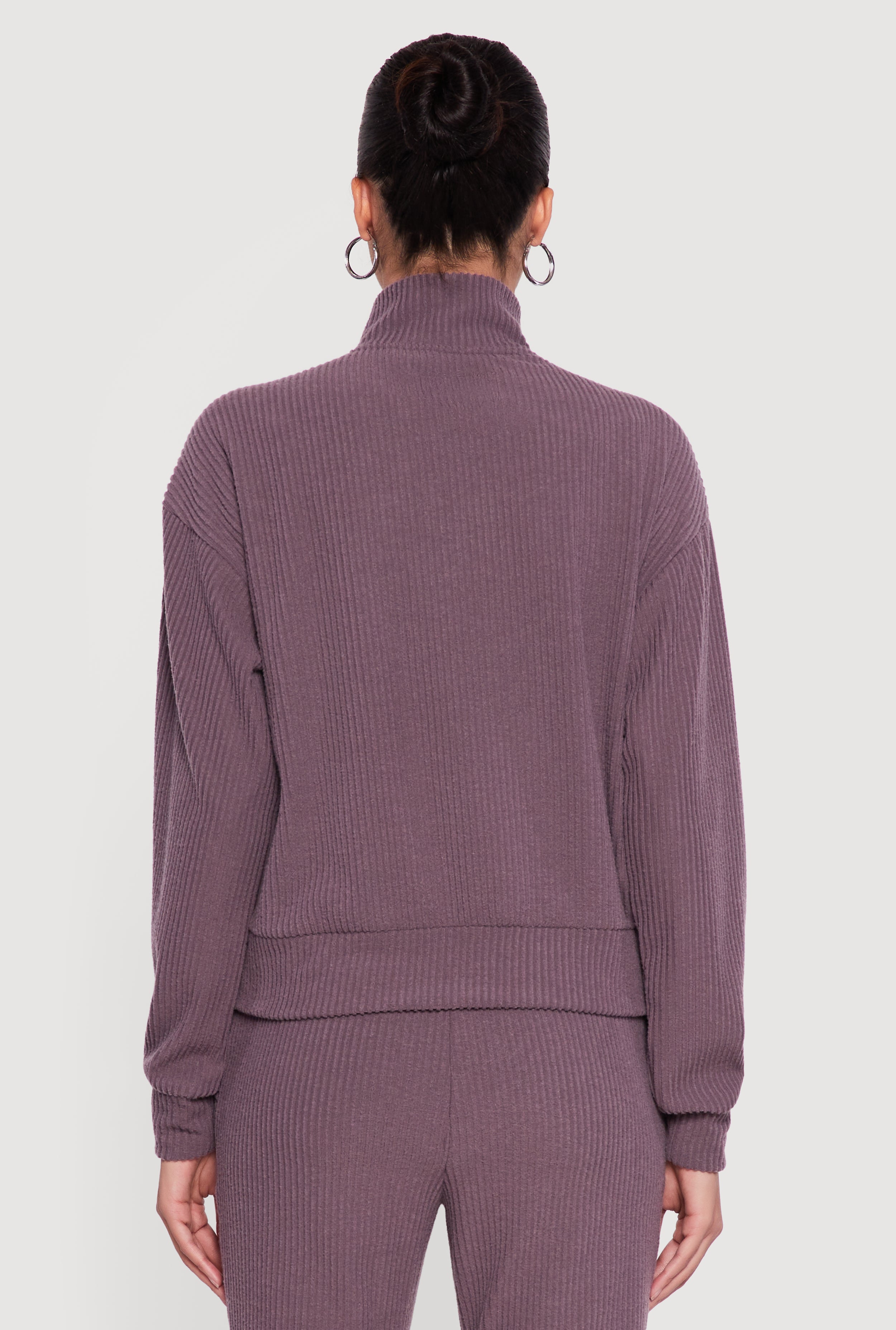 Brushed Rib Knit Zip Front Sweater