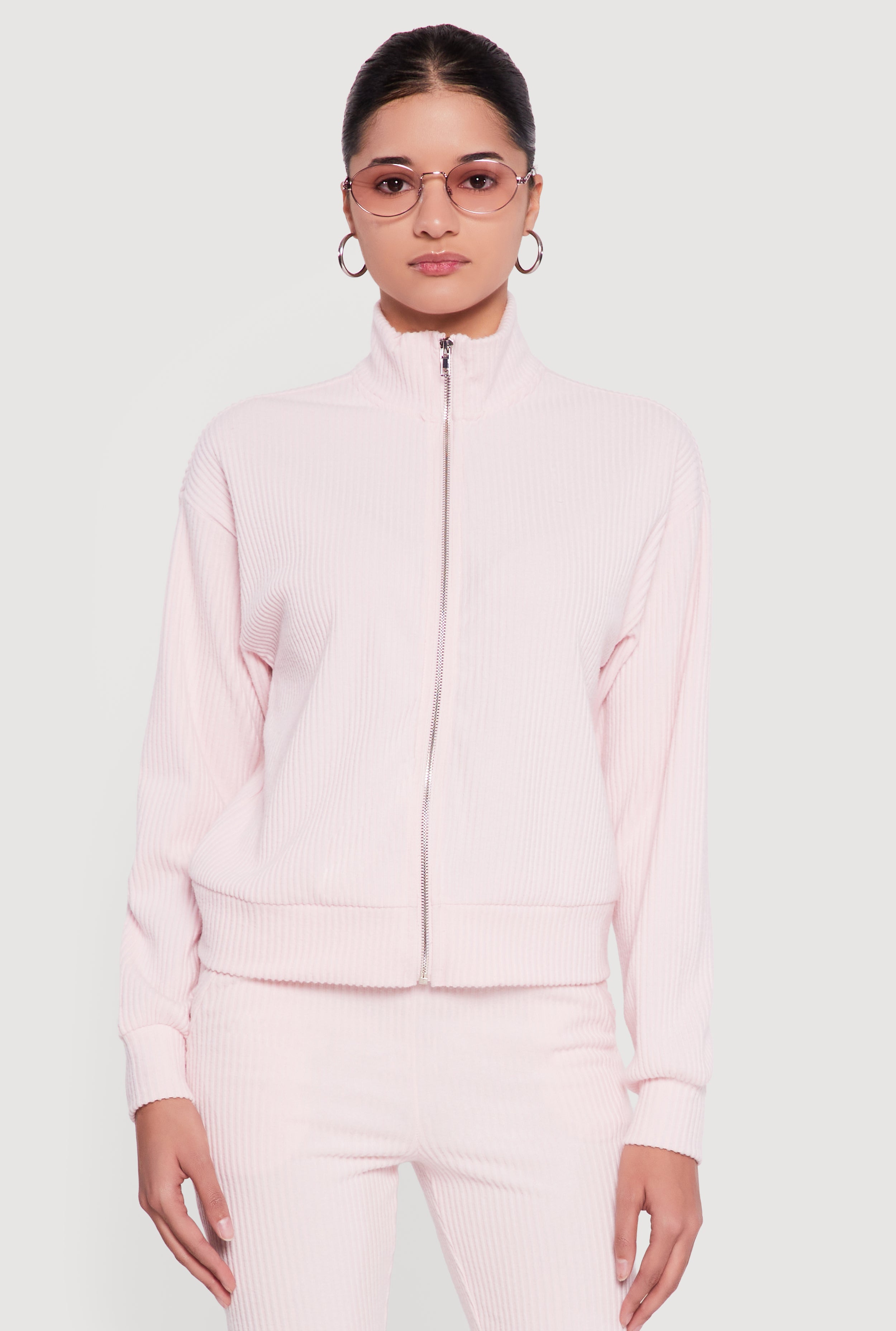 Brushed Rib Knit Zip Front Sweater