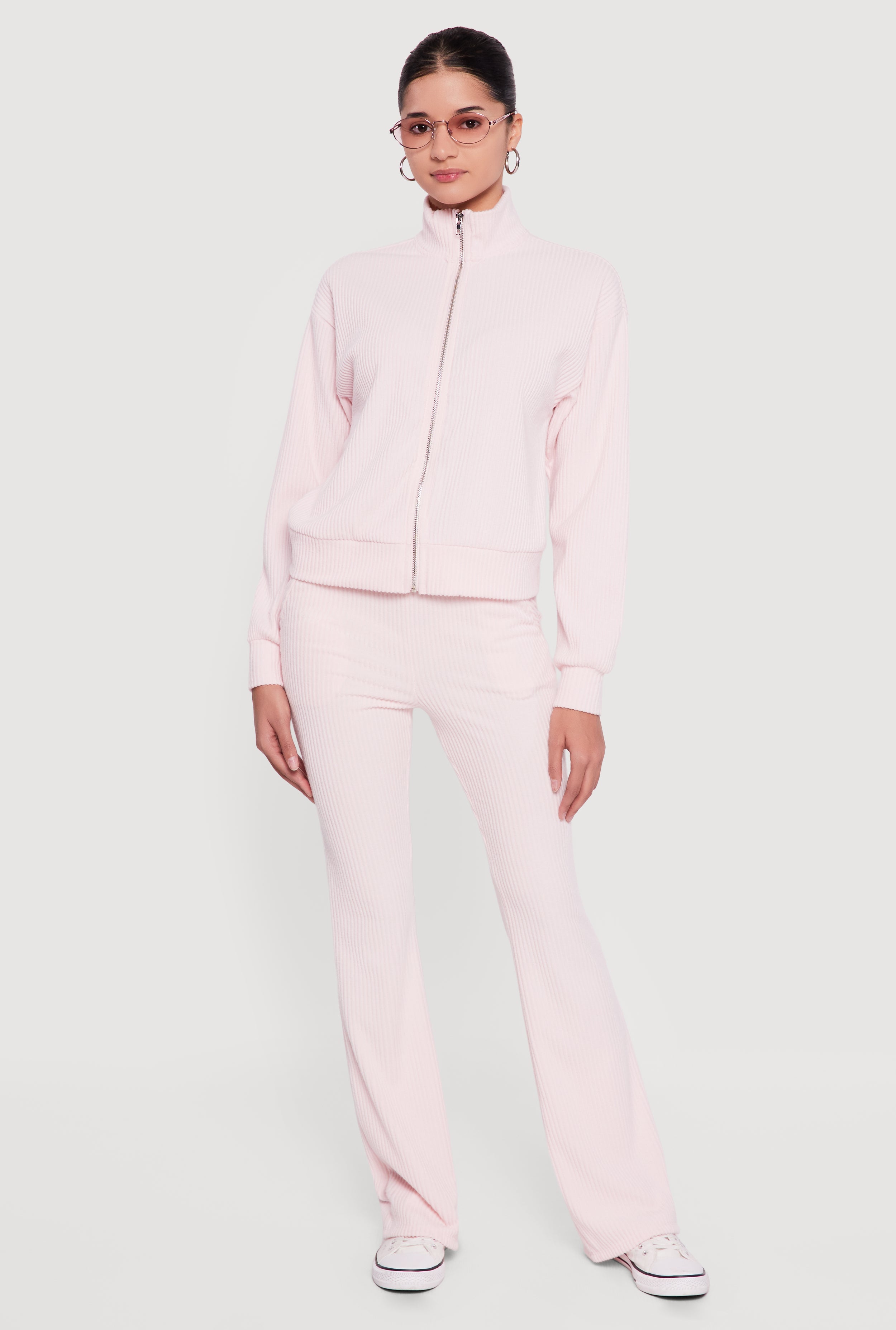 Brushed Rib Knit Zip Front Sweater
