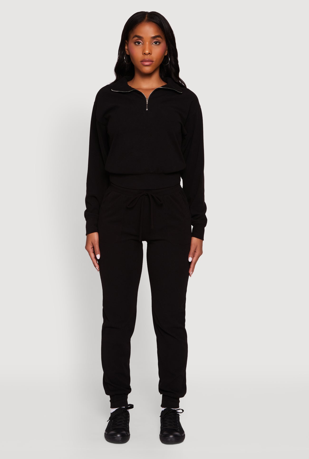 Long Sleeve Solid Half Zip Pullover Top