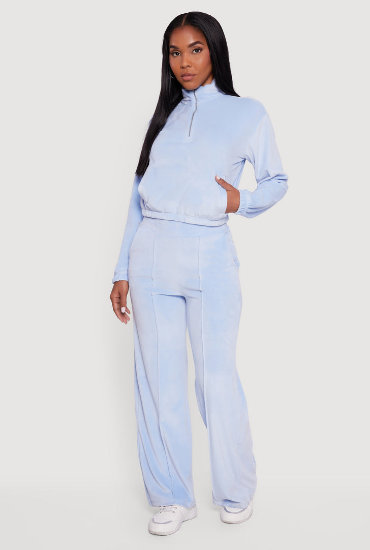 Velour Pintuck Wide Leg Sweatpants