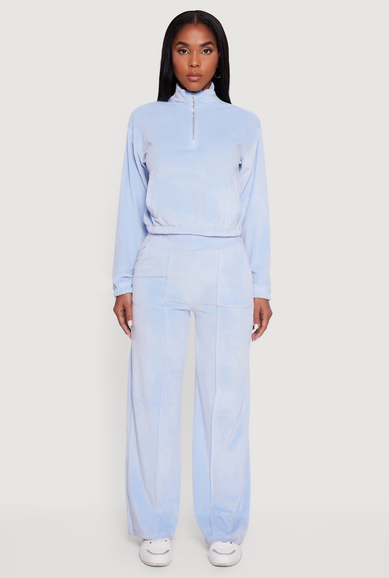 Velour Half Zip Cropped Pullover Sweater