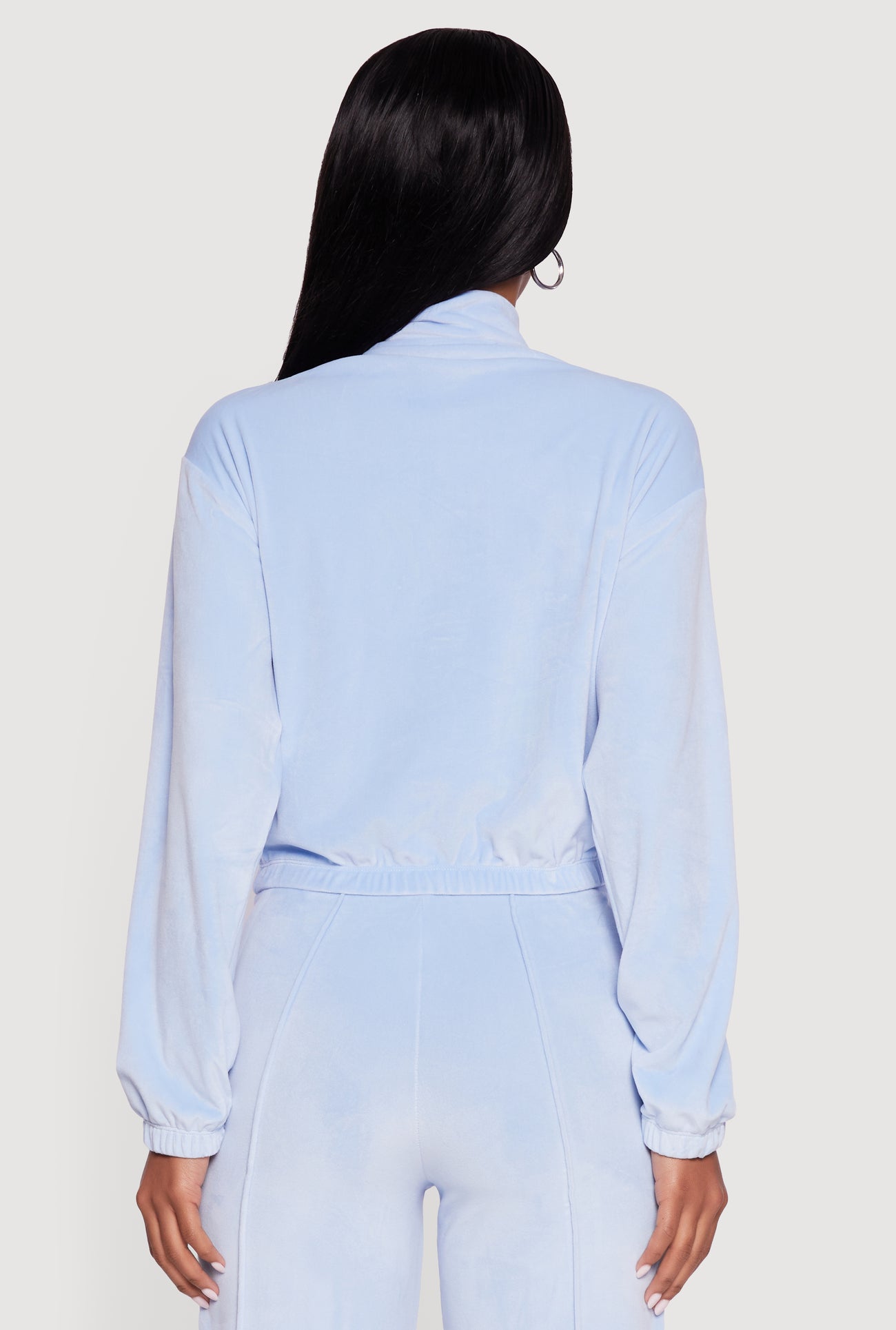 Velour Half Zip Cropped Pullover Sweater