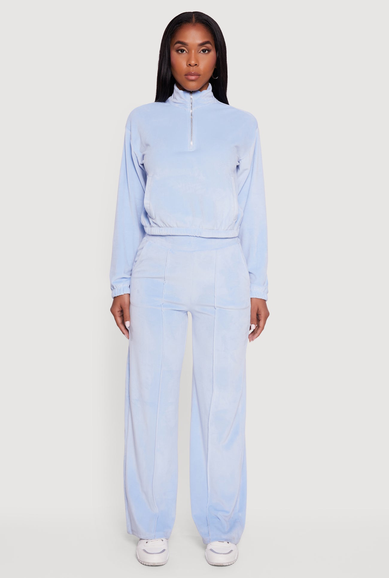 Velour Pintuck Wide Leg Sweatpants