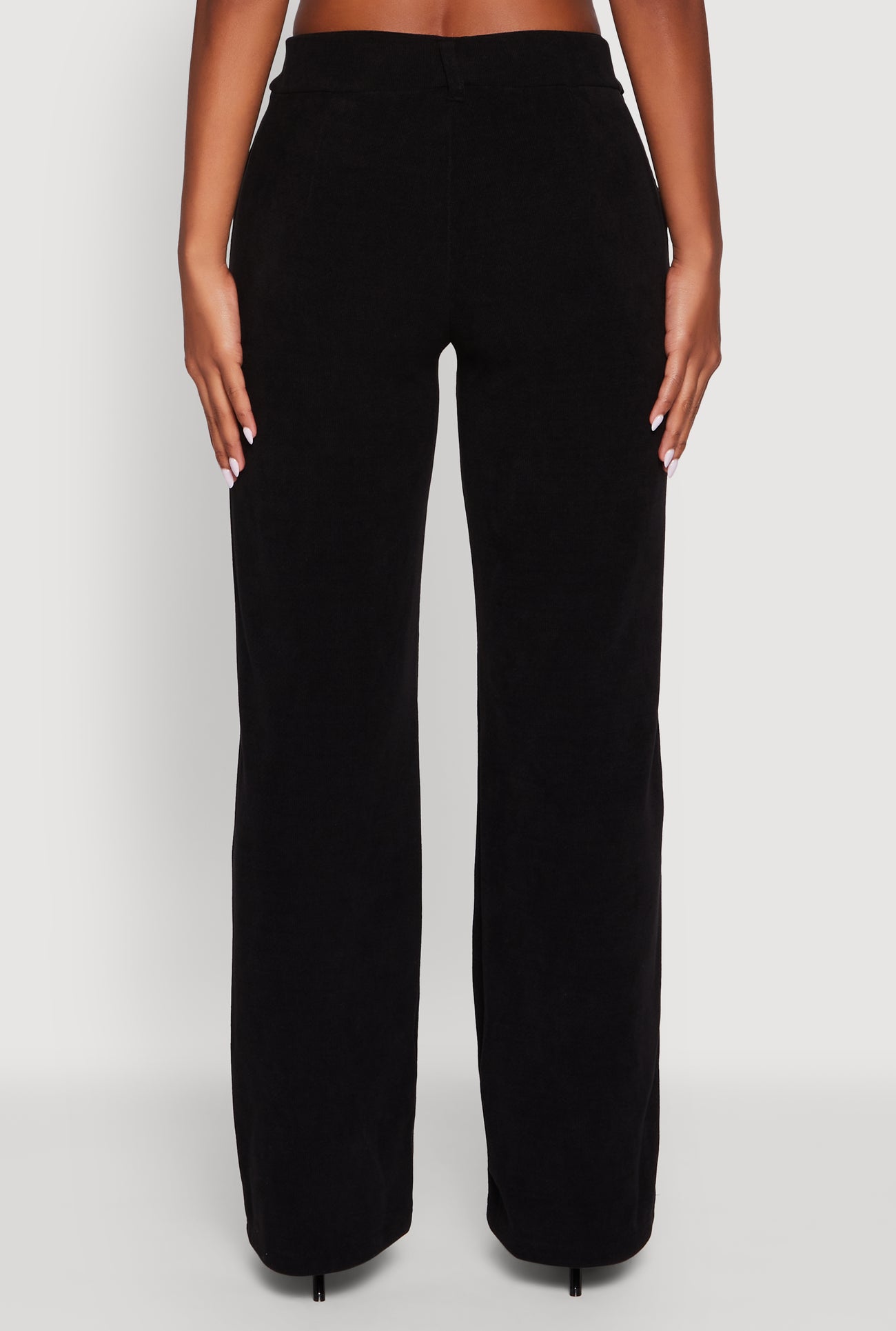 High Waisted Wide Leg Pants with Faux Buttons