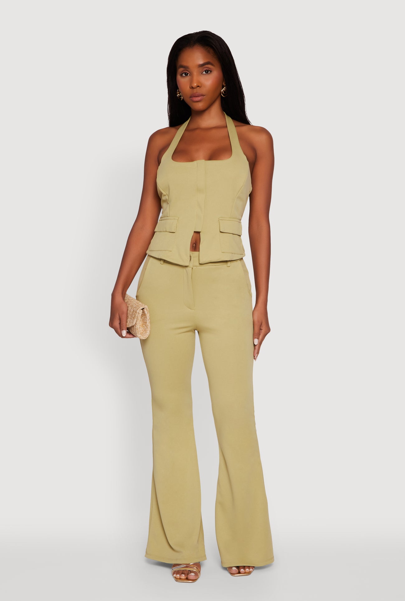 Zip Front Halter Blazer Vest
