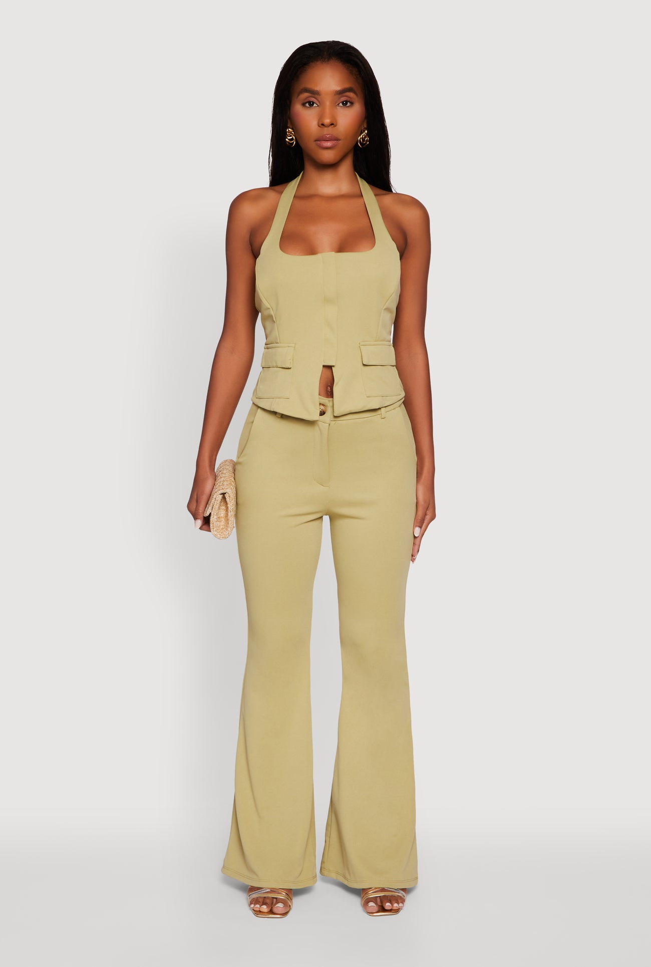 Zip Front Halter Blazer Vest
