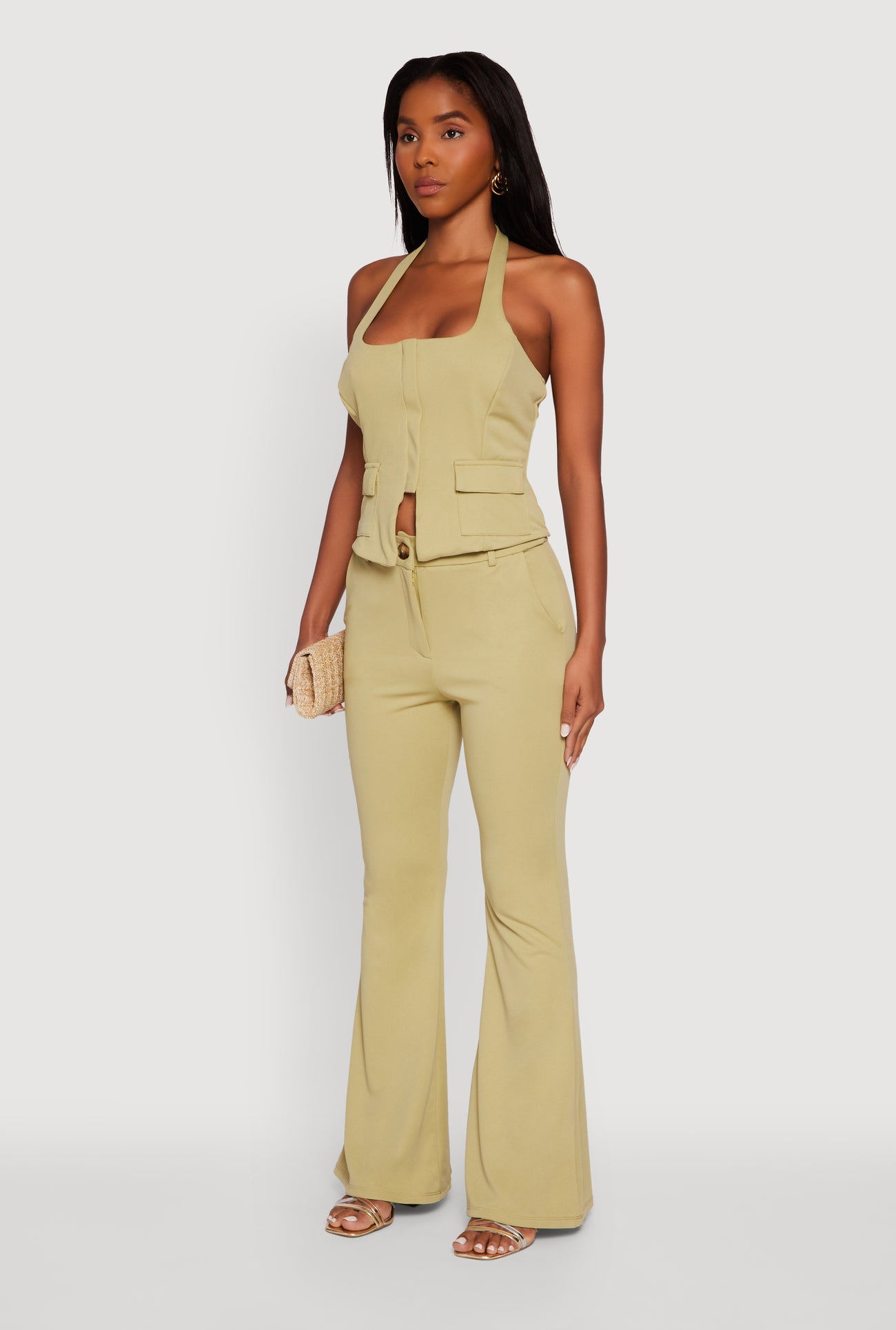 Zip Front Halter Blazer Vest