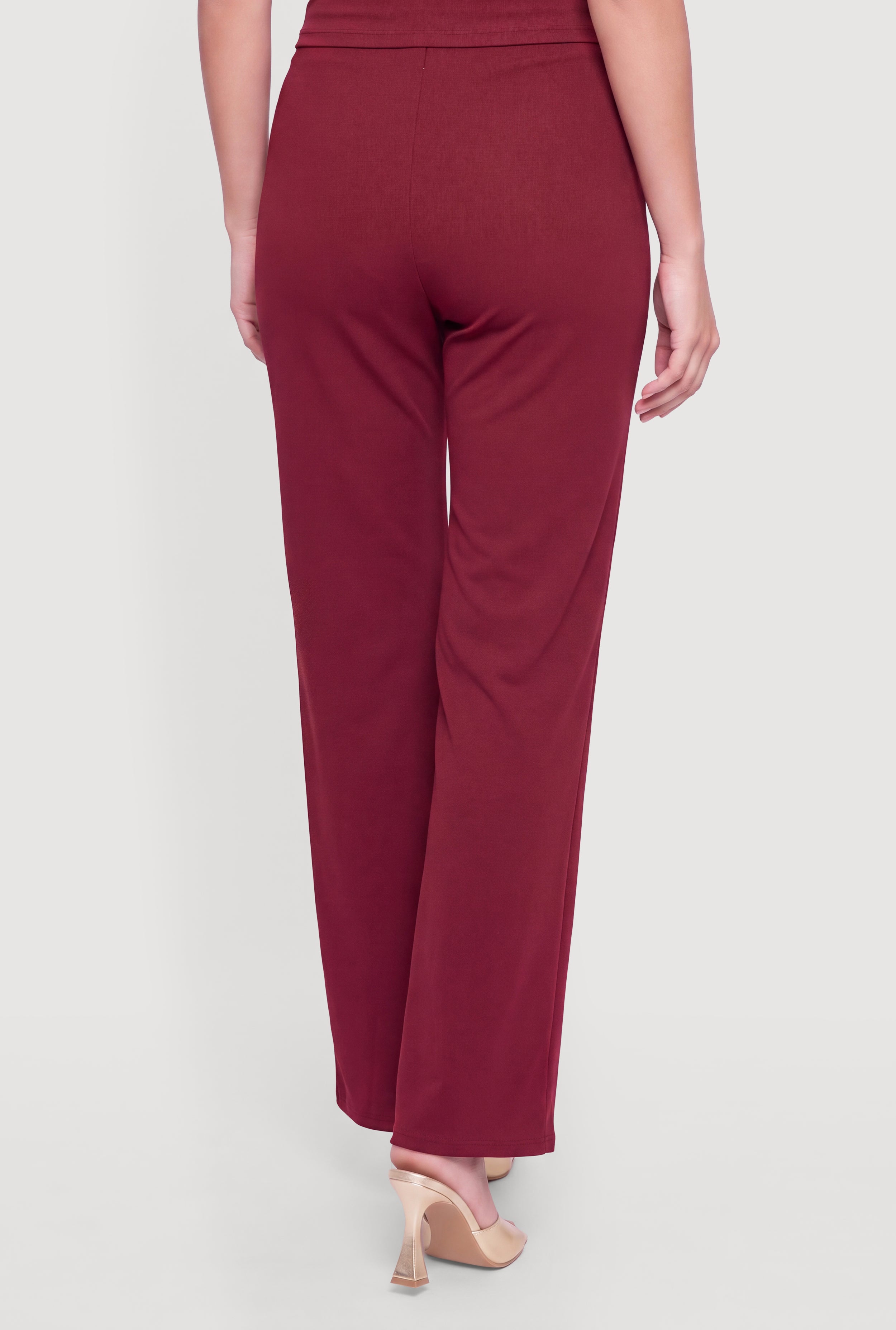 Metallic Waist O Ring Detail Wide Leg Pants