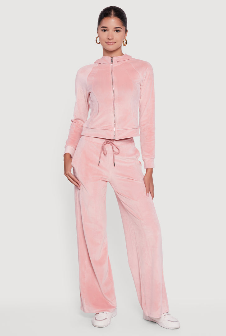Mid Rise Velour Wide Leg Sweatpants