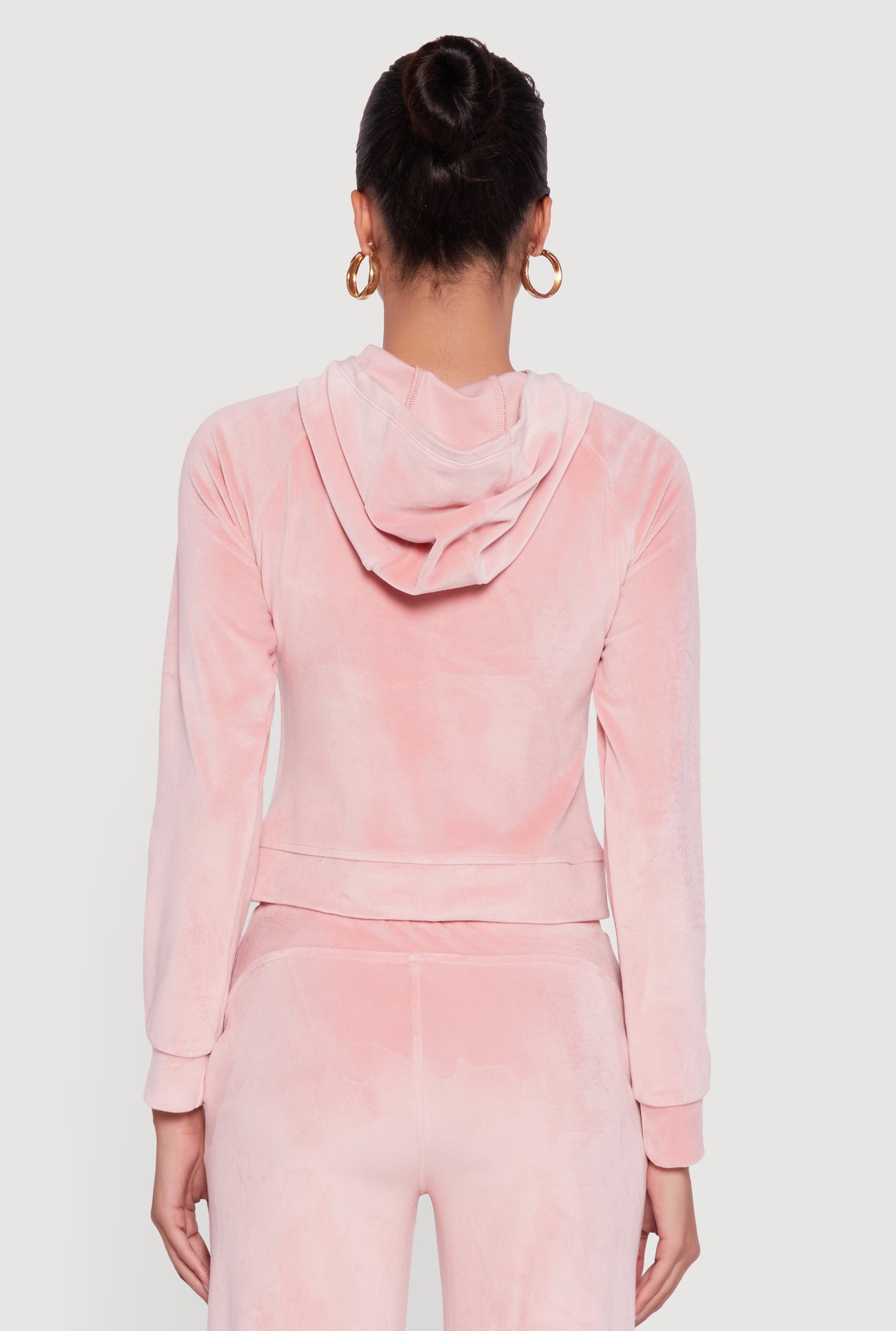 Velour Long Sleeve Solid Zip Front Hoodie