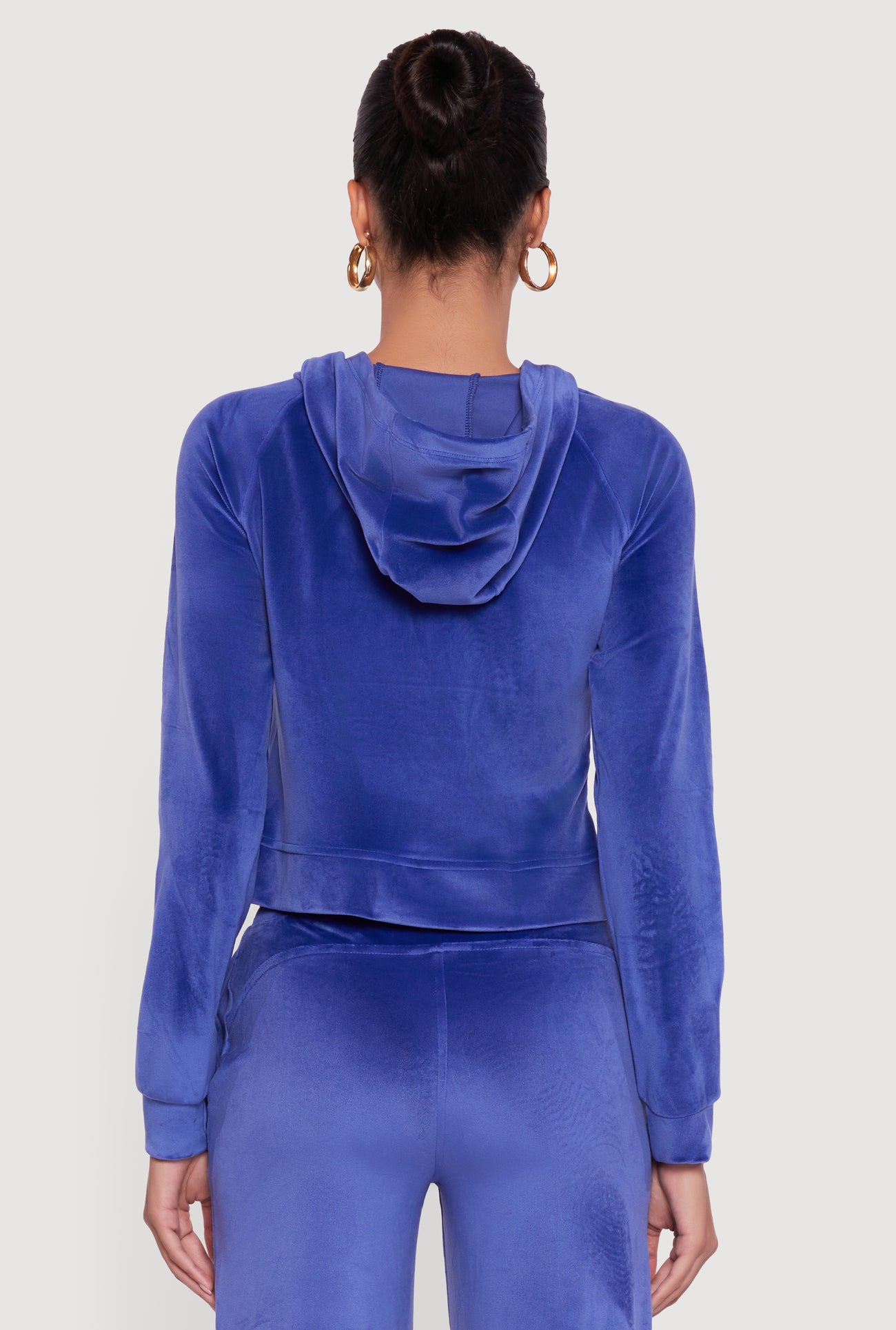 Velour Long Sleeve Solid Zip Front Hoodie