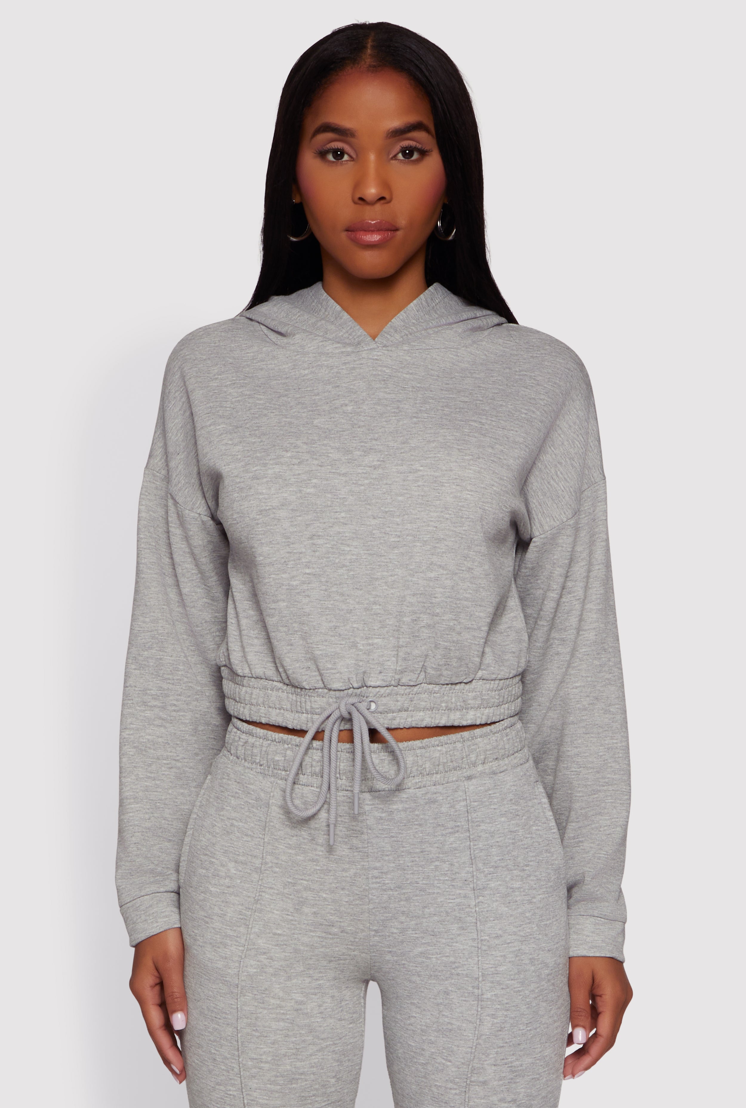 Hooded Fleece Lined Drawstring Hem Sweatshirt