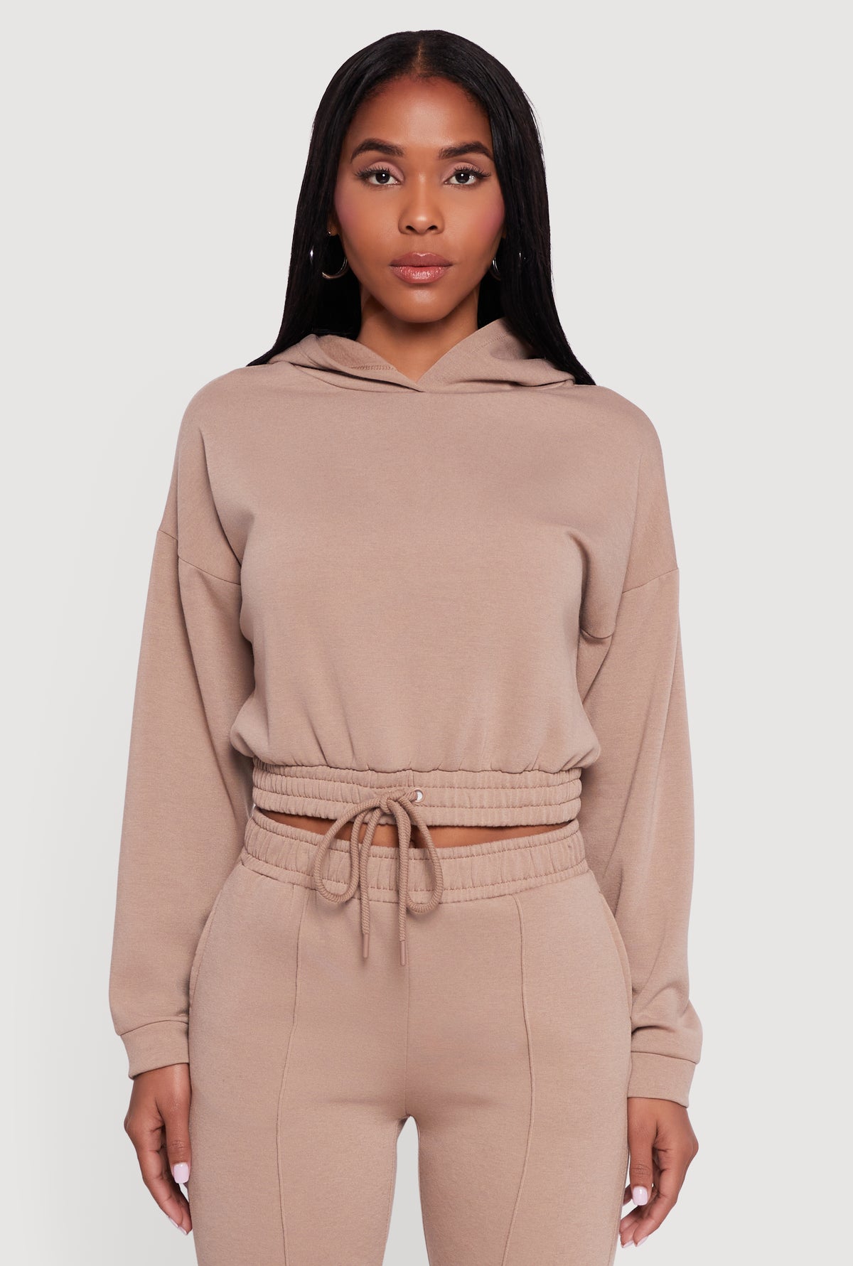 Hooded Fleece Lined Drawstring Hem Sweatshirt