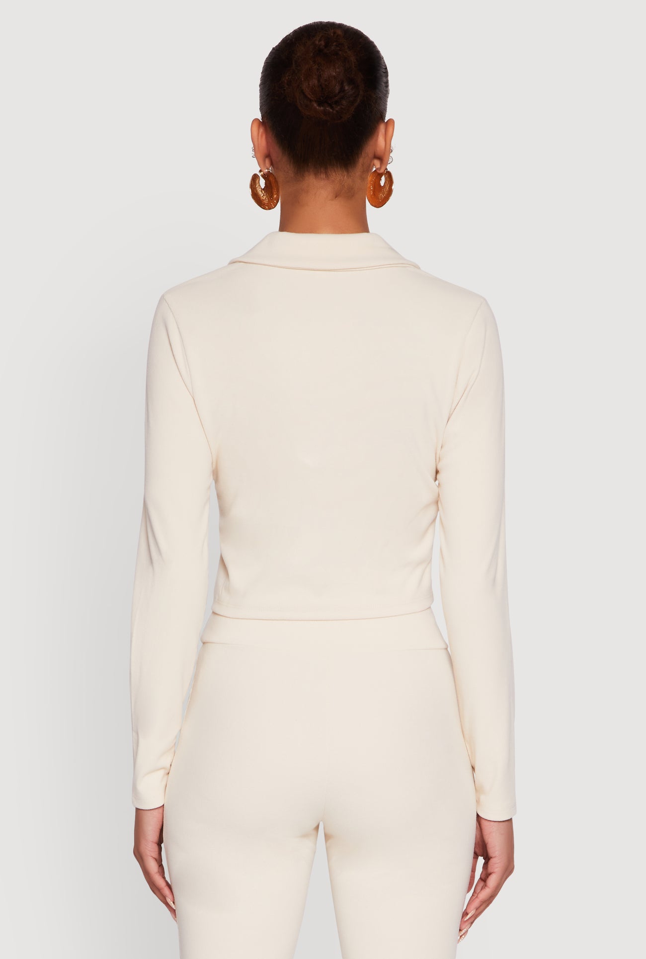 Brushed Knit Cropped Johnny Collar Polo Shirt