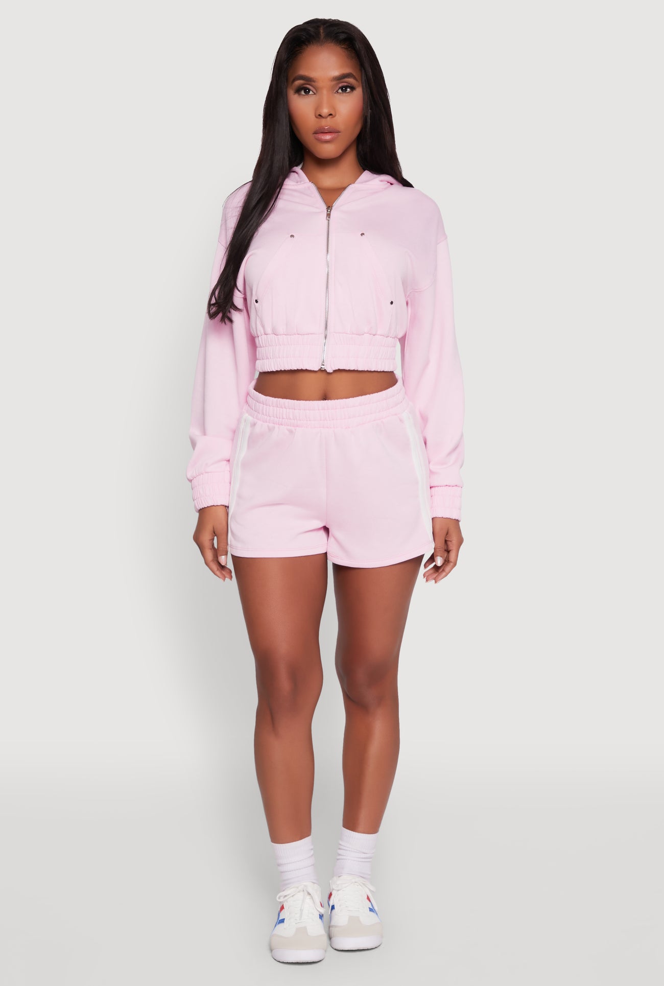 Iris High Waisted Varsity Stripe Fleece Shorts - Main Image