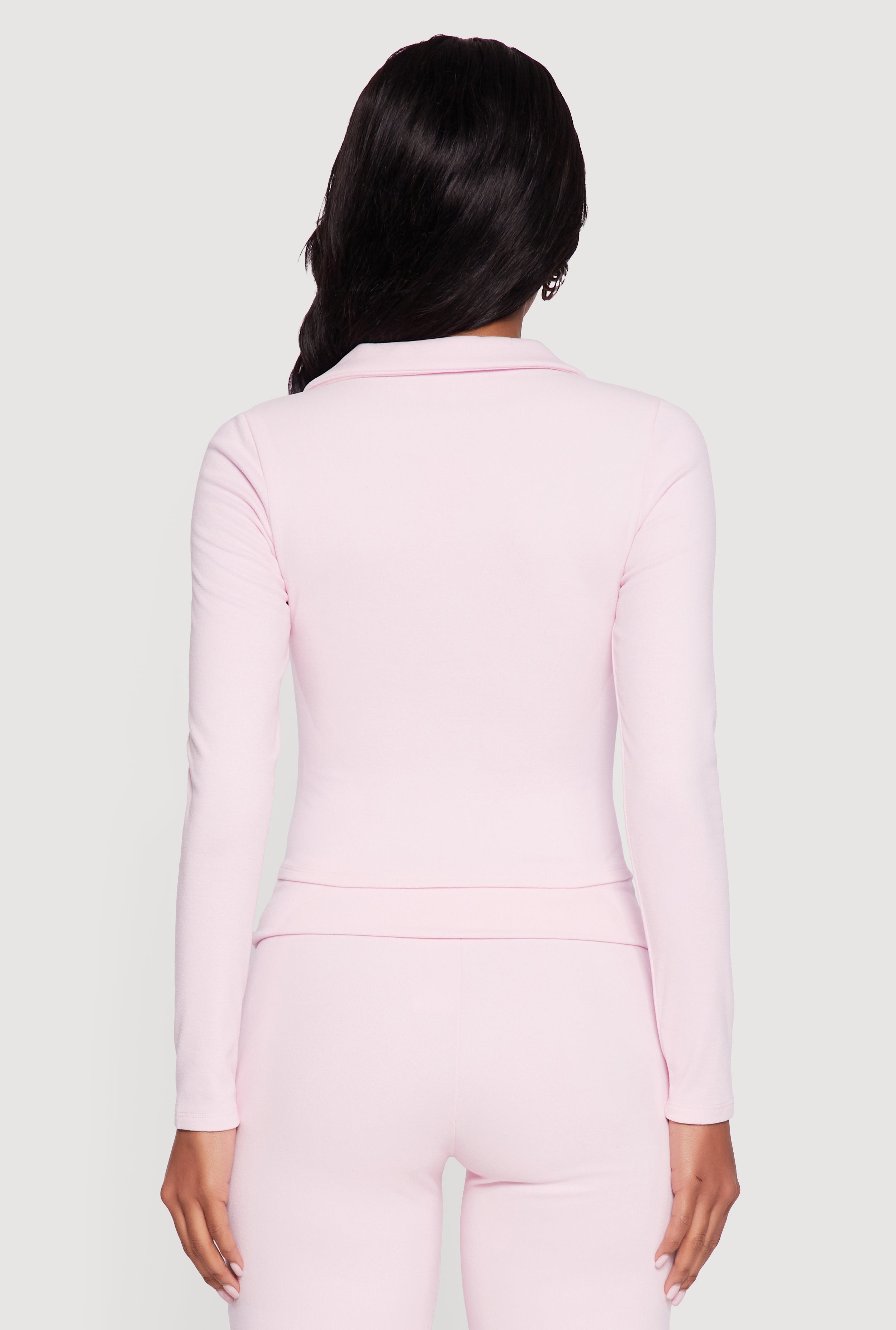 Brushed Rib Knit Ruched Double Zip Front Crop Top